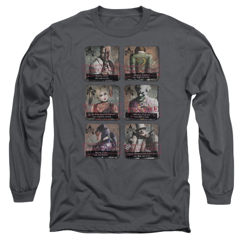 Arkham City-Arkham Lineup - Long Sleeve Adult 18-1 Tee - Charcoal, Medium