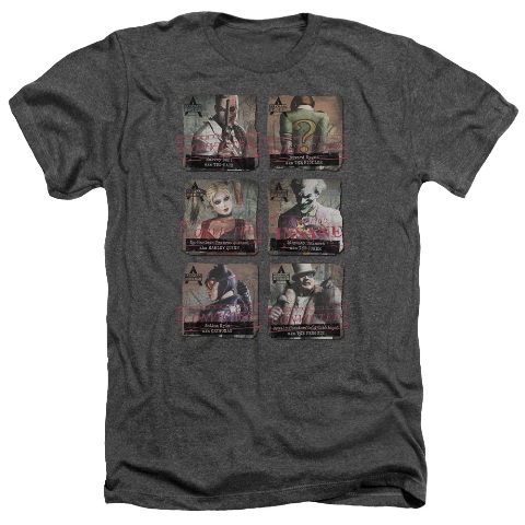 Arkham City-Arkham Lineup - Adult Heather Tee - Charcoal- Large