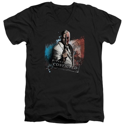 Arkham City-Two Face - Short Sleeve Adult 30-1 Tee - Black- Large