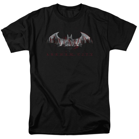 Arkham City-Bat Fill - Short Sleeve Adult 18-1 Tee - Black- Medium