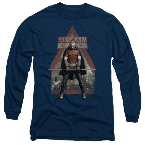 Arkham City-Arkham Robin - Long Sleeve Adult 18-1 Tee - Navy- Medium