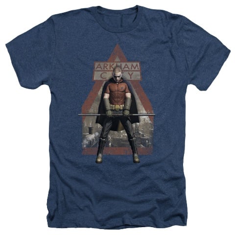 Arkham City-Arkham Robin - Adult Heather Tee - Navy- Small