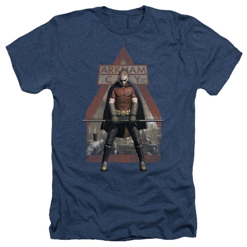 Arkham City-Arkham Robin - Adult Heather Tee - Navy- Large