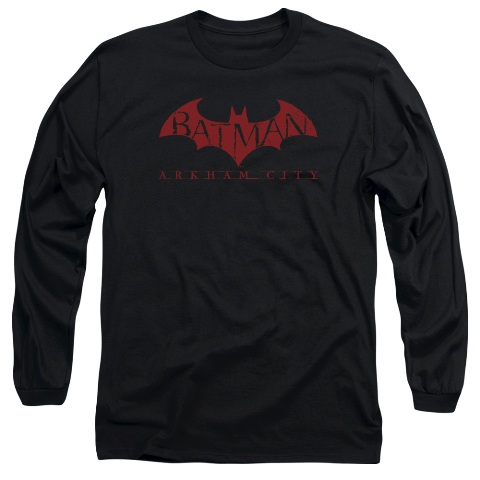Arkham City-Red Bat - Long Sleeve Adult 18-1 Tee - Black- Extra Large