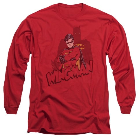 Batman-Wingman - Long Sleeve Adult 18-1 Tee - Red- Large