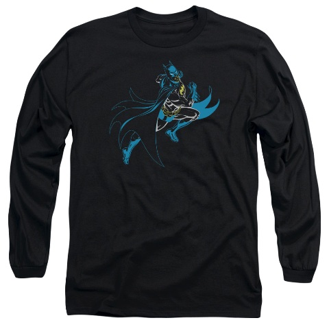 Batman-Neon Batman - Long Sleeve Adult 18-1 Tee - Black- Small