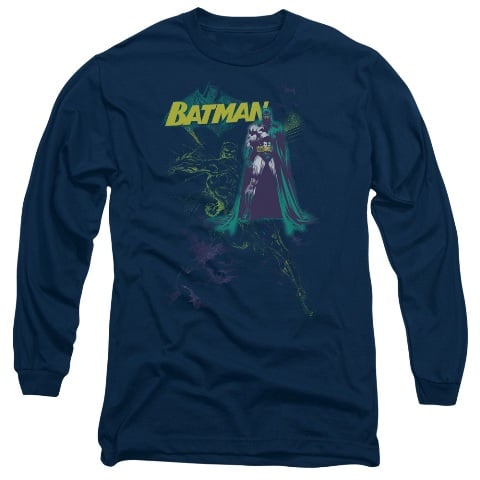 Batman-Bat Spray - Long Sleeve Adult 18-1 Tee - Navy- Small