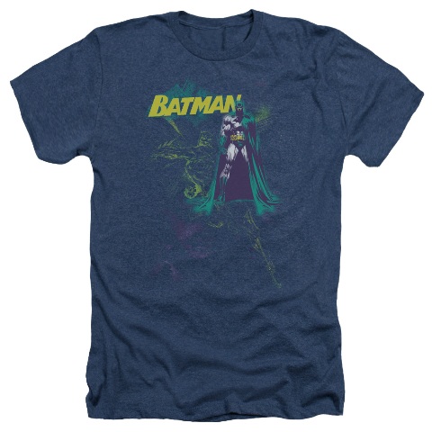 Batman-Bat Spray - Adult Heather Tee - Navy- 2X
