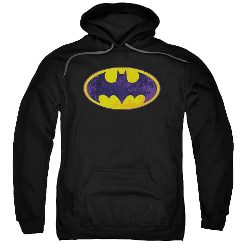 Batman-Bm Neon Distress Logo - Adult Pull-Over Hoodie - Black- 2X -  Trevco, BM2026-AFTH-5