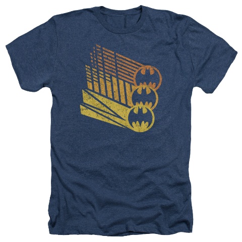 Batman-Bat Signal Shapes - Adult Heather Tee - Navy- Large