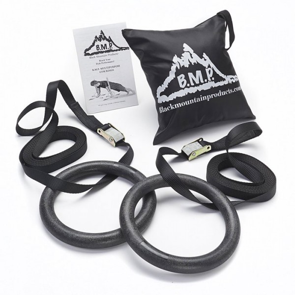 Picture of Black Mountain Products Gym Rings Black Multi-Use Exercise Gymnastics Rings- Black