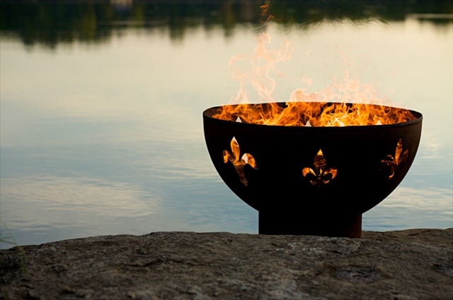 Fire Pit Art Fleur De Lis Gas Fire with Penta 24 In Burner Electronic AWEIS