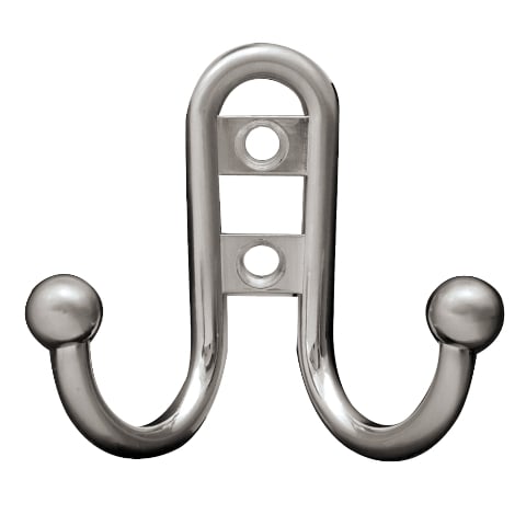 B46115J-SN-C Double Prong Robe Hook With Ball End - Satin Nickel - 1 Pack