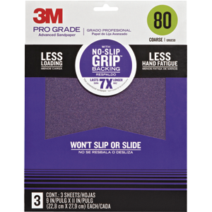 Picture of 3M 25080P-G 9 x 11 in. 80 Grit Pro Grade No Slip Grip Sandpaper- 3 Pack
