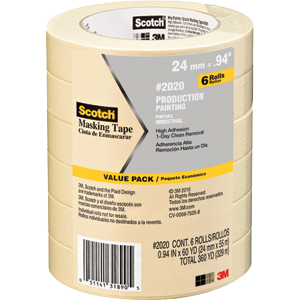 Picture of 3M 2020-24ECP 24 mm. x 55 m Production Painting Masking Tape&#44; 6 Pack