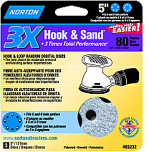 3232 5 in. 5 & 8 Hole P80 3x Hook & Loop Discs- Pack - 3