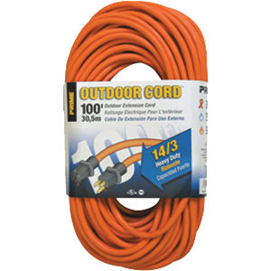 SJTW Extension Cord, 14 AWG, Outdoor, 14/3, 1 Outlets, Orange, 100 ft