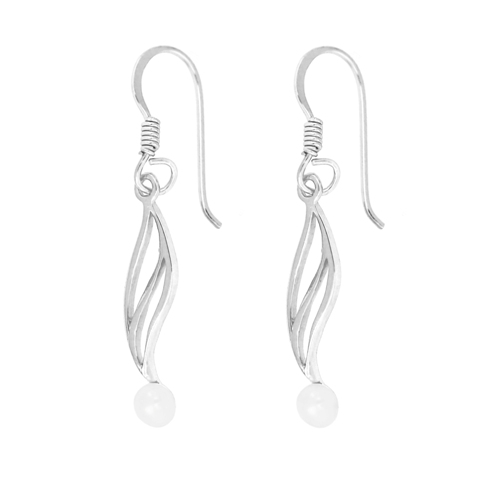 Leaf With Pearl Earrings - White Gold Sterling Silver 925