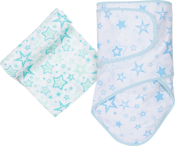 Picture of MiracleWare 4841 Aqua Stars Blanket & Muslin Swaddle Set