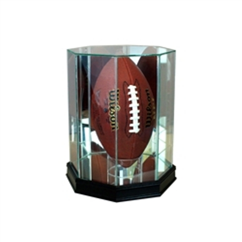Upright Octagon Football Display Case- Cherry
