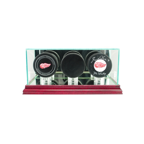 Triple Hockey Puck Display Case- Cherry