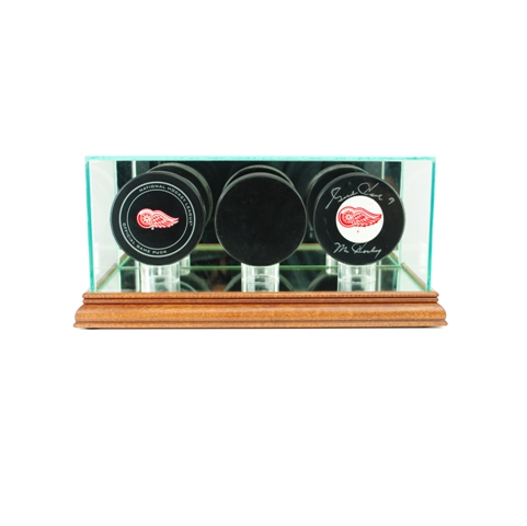 TPPK-W Triple Hockey Puck Display Case- Walnut