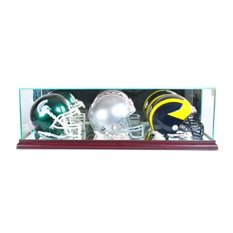 Triple Mini Football Helmet Display Case- Cherry