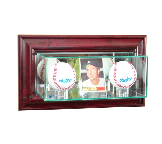 WMCRDDB-C Wall Mounted Card and Double Baseball Display Case- Cherry