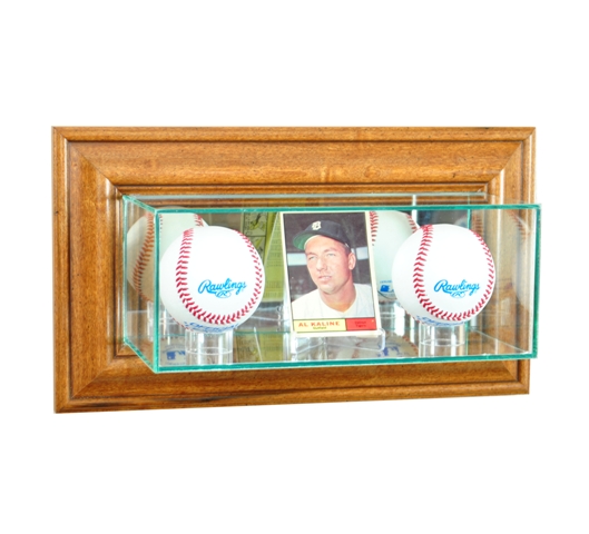 WMCRDDB-W Wall Mounted Card and Double Baseball Display Case- Walnut