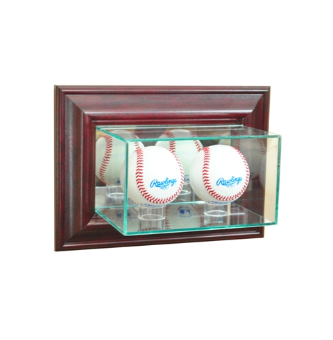 WMDBBS-C Wall Mounted Double Baseball Display Case- Cherry