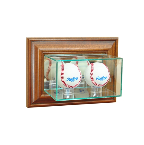 WMDBBS-W Wall Mounted Double Baseball Display Case- Walnut