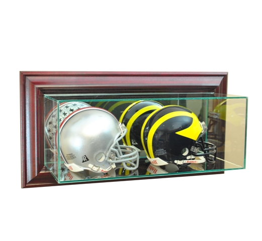 WMDBMH-C Wall Mounted Double Mini Helmet Display Case- Cherry
