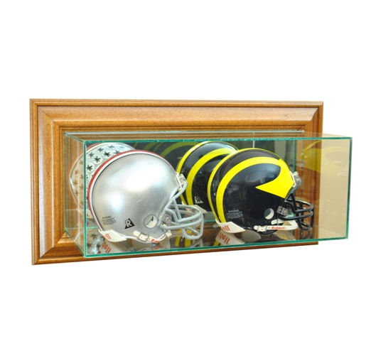 WMDBMH-W Wall Mounted Double Mini Helmet Display Case- Walnut