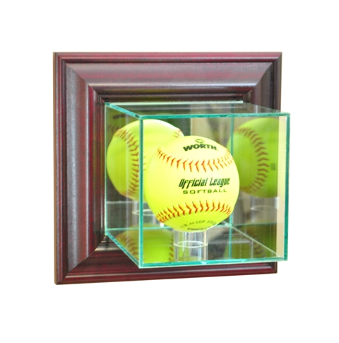Wall Mounted Softball Display Case - Cherry