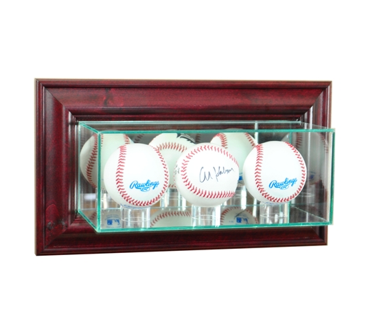 WMTRPB-C Wall Mounted Triple Baseball Display Case- Cherry
