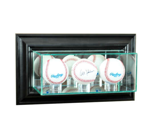 WMTRPB-B Wall Mounted Triple Baseball Display Case- Black