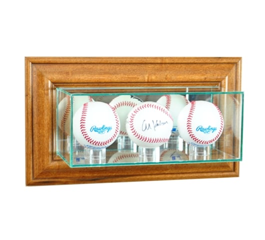 WMTRPB-W Wall Mounted Triple Baseball Display Case- Walnut