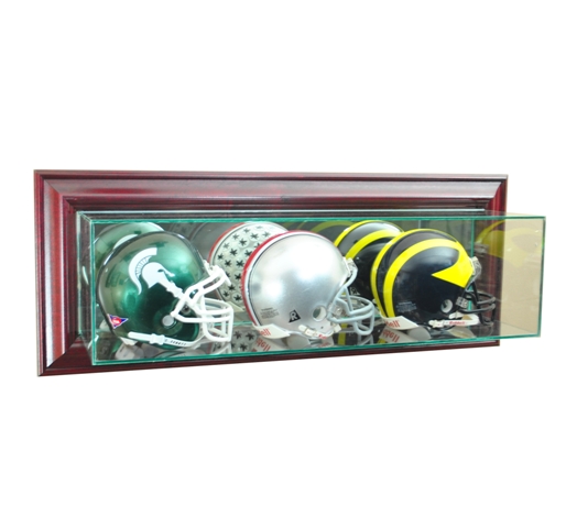 Wall Mounted Triple Mini Football Display Case, Cherry