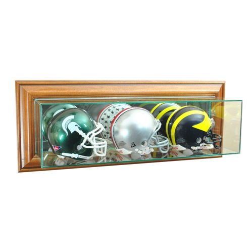 WMTRPMH-W Wall Mounted Triple Mini Football Display Case- Walnut
