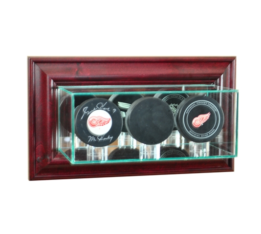 WMTRPPK-C Wall Mounted Triple Puck Display Case- Cherry