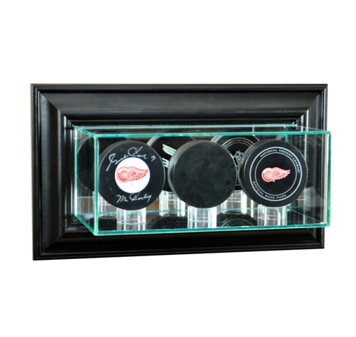 Wall Mounted Triple Puck Display Case- Black