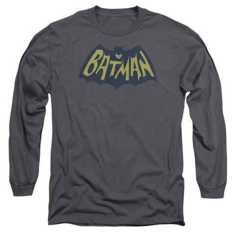 Batman-Show Bat Logo - Long Sleeve Adult 18-1 Tee - Charcoal- Medium