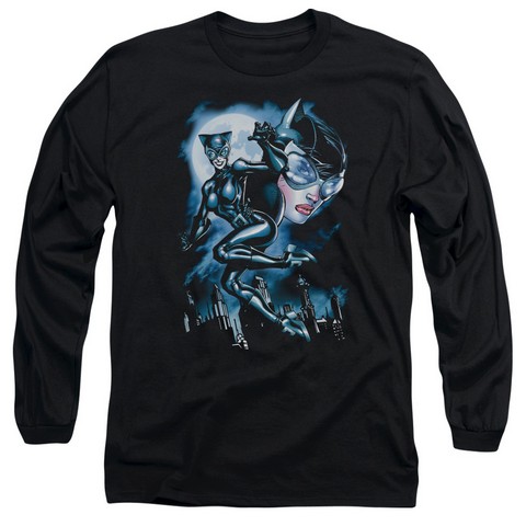 Batman-Moonlight Cat - Long Sleeve Adult 18-1 Tee - Black- 2X