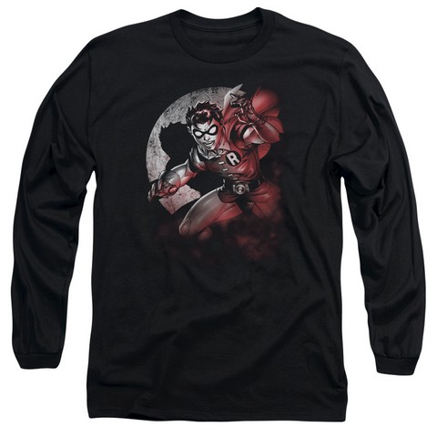 Batman-Robin Spotlight - Long Sleeve Adult 18-1 Tee - Black- Small