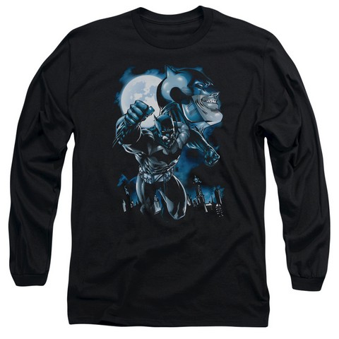 Batman-Moonlight Bat - Long Sleeve Adult 18-1 Tee - Black- Small