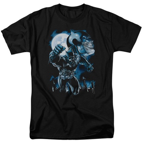 Batman-Moonlight Bat - Short Sleeve Adult 18-1 Tee - Black- Large