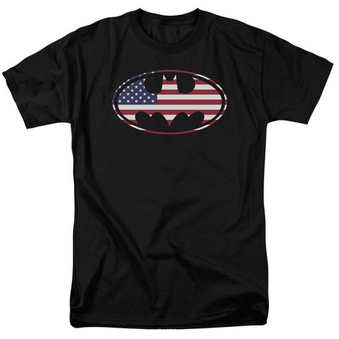 Batman-American Flag Oval - Short Sleeve Adult 18-1 Tee - Black- Medium