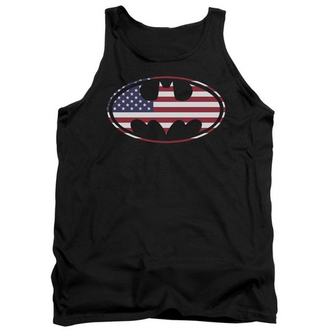 Batman-American Flag Oval - Adult Tank Top - Black- Medium
