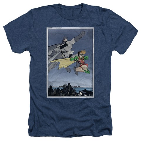 Batman-Dkr Duo - Adult Heather Tee - Navy- Medium