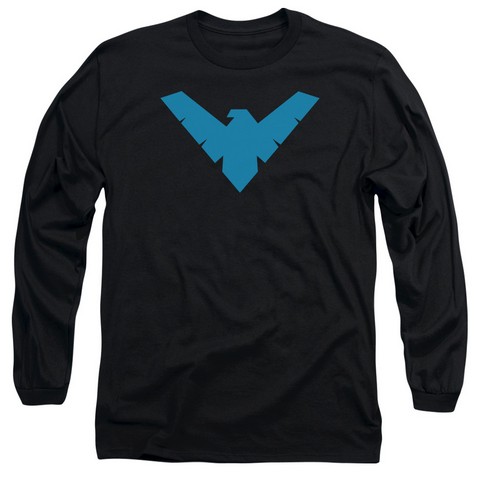 Batman-Nightwing Symbol - Long Sleeve Adult 18-1 Tee - Black- Large